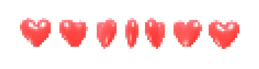 Different rotation heart. Pixel art.