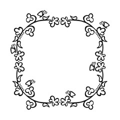 Frame with flowers and butterflies. Doodle. Hand drawn.