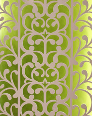 White perforated wooden on green background