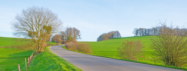 Road through a hilly landscape in winter