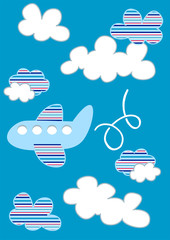 Fototapeta na wymiar Plane in clouds with stripes