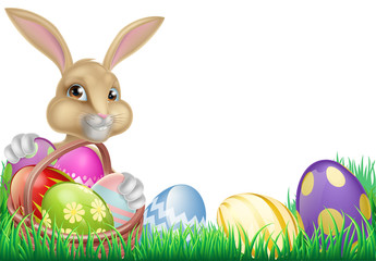 Cartoon Easter Bunny and Eggs