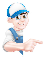Pointing cartoon tradesman