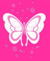 Fototapeta na wymiar Sequin butterfly embroidery on pink background