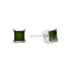 Princess Cut Green Diamond Earrings