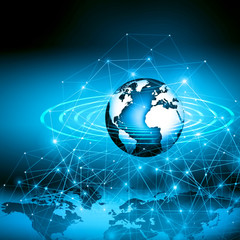 Best Internet Concept of global business. Globe, glowing lines on technological background. Electronics, Wi-Fi, rays, symbols Internet, television, mobile and satellite communications