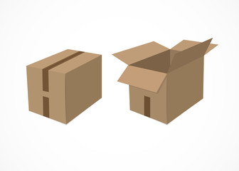 Set of two cardboard boxes. Isolated on white background. Vector illustration, eps 10.