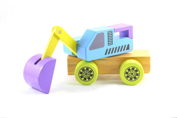 Wooden excavator colorful toy