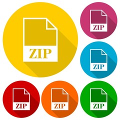 ZIP file icons set with long shadow