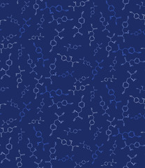 Vector seamless background of chemical formulas. Skeletal formula of the chemical. Organic chemistry.