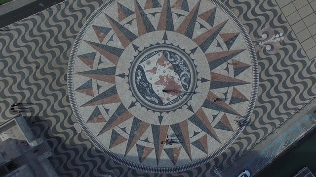 Top View of the Mosaic World Map showing the discoveries and routes in 15th 16th centuries at Monument of the Discoveries, Lisbon, Portugal