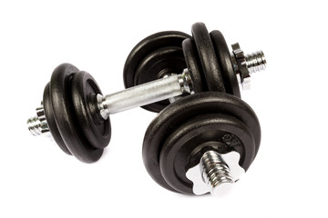 Obraz na płótnie Canvas Fitness exercise equipment dumbbell weights on white background