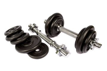 Obraz na płótnie Canvas Fitness exercise equipment dumbbell weights on white background