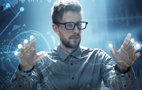 Man works on a HUD Touchscreen Interface