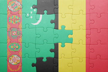 puzzle with the national flag of turkmenistan and belgium