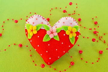 Handmade felt heart - symbol of Valentines Day, beautiful heart handmade 