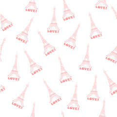 Fototapeta na wymiar Seamless background Eiffel Tower with love pattern.