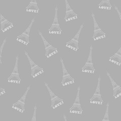 Seamless background Eiffel Tower with love pattern.