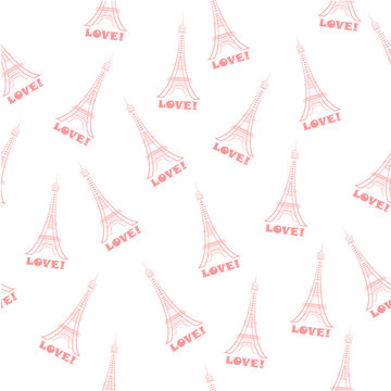 Seamless background Eiffel Tower with love pattern.
