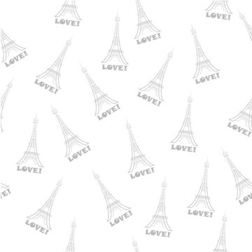 Seamless background Eiffel Tower with love pattern.