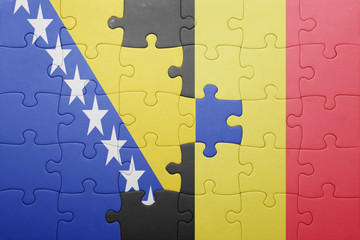 puzzle with the national flag of bosnia and herzegovina and belgium