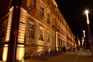 Night view in the historical town of Bamberg, Bavaria, region Upper Franconia, Germany