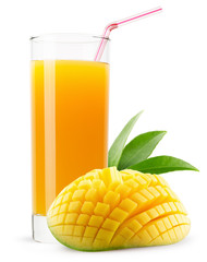 glass of mango juice isolated on white background
