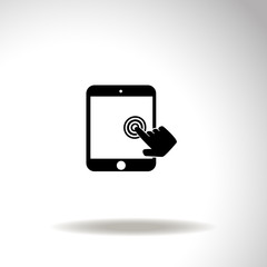 Touch screen monitor icon. Hand pointer symbol.