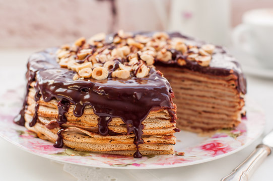 A Slice of Chocolate, Hazelnut and Cottage Cheese Crepe Cake