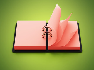 Blank Red Paper Notepad isolated on green background