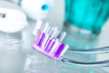 Closeup view dental health care objects