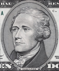 Alexander Hamilton face on ten dollar bill macro, 10 usd, united states money closeup