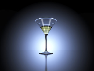 Cocktail glass in front of backlit dark background