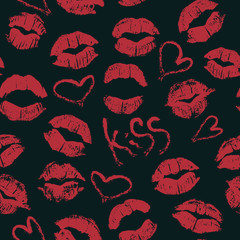 Seamless pattern with lipstick kisses.