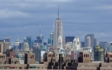 New York, Midtown Manhatttan depuis Brooklyn Bridge, USA