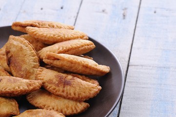 Crusty dumplings on plate