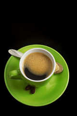 cup of coffee on black