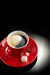 cup of coffee on black