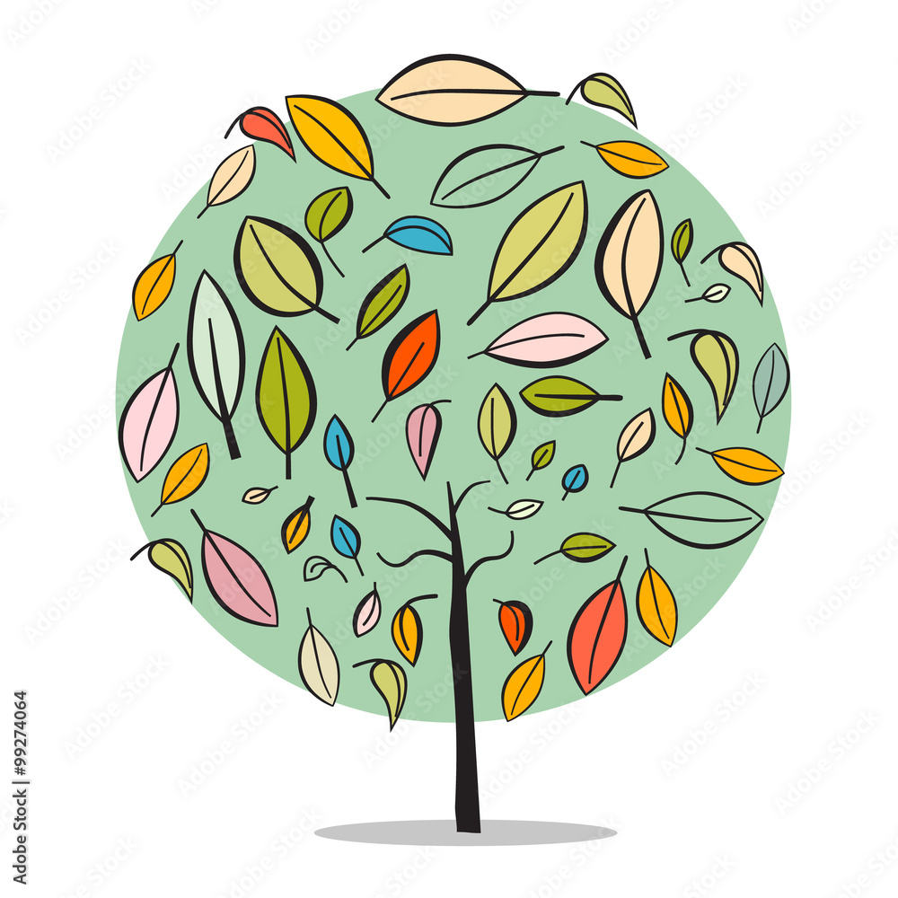 Poster tree - abstract vector flat design illustration isolated on white background