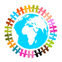 People Around Earth - Globe Vector Flat Design Illustration Isolated on White Background