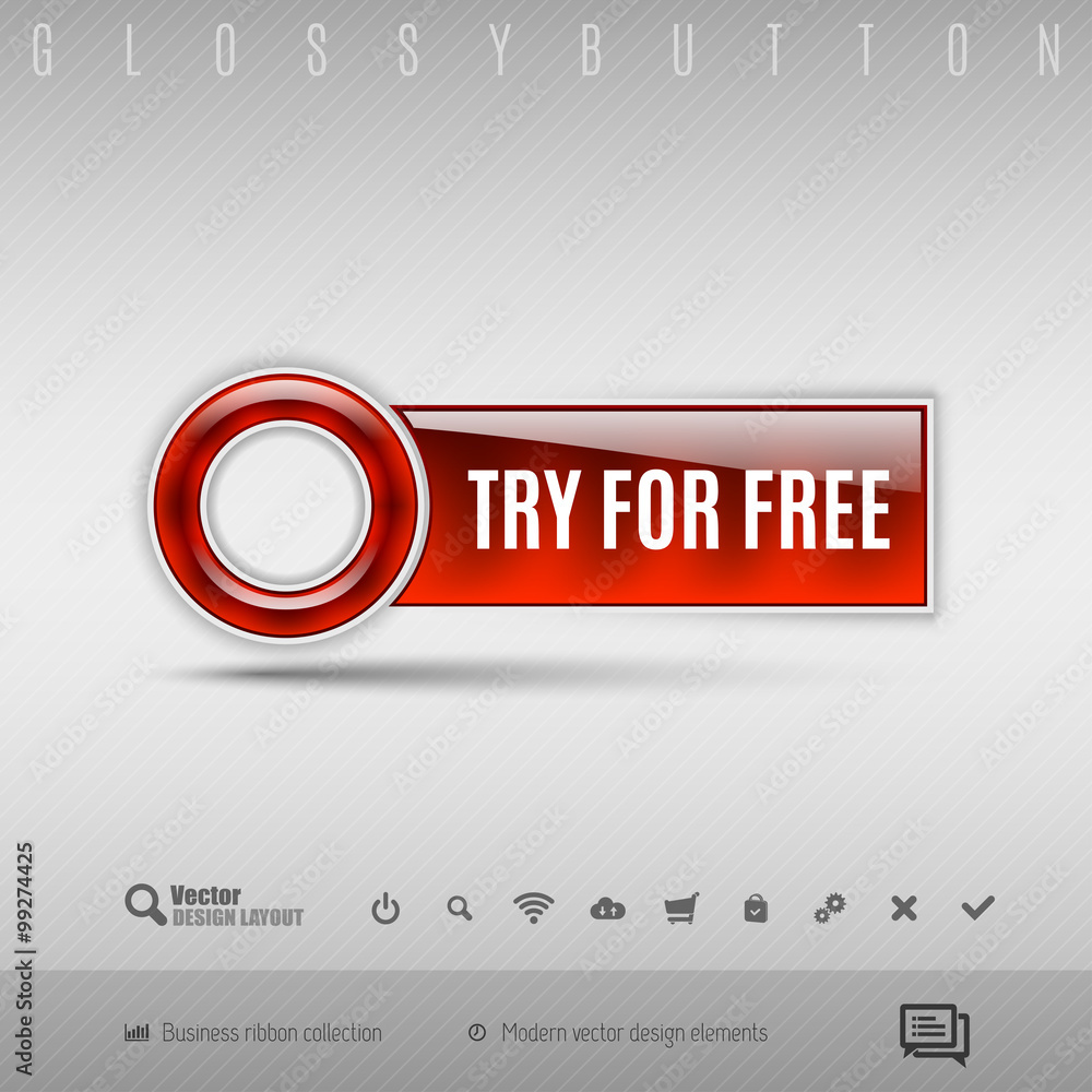 Poster red plastic button on the gray background. vector design element