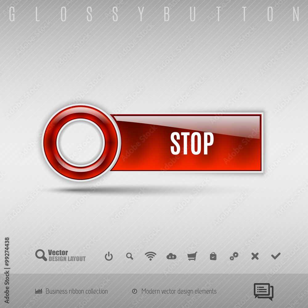 Poster red plastic button on the gray background. vector design element