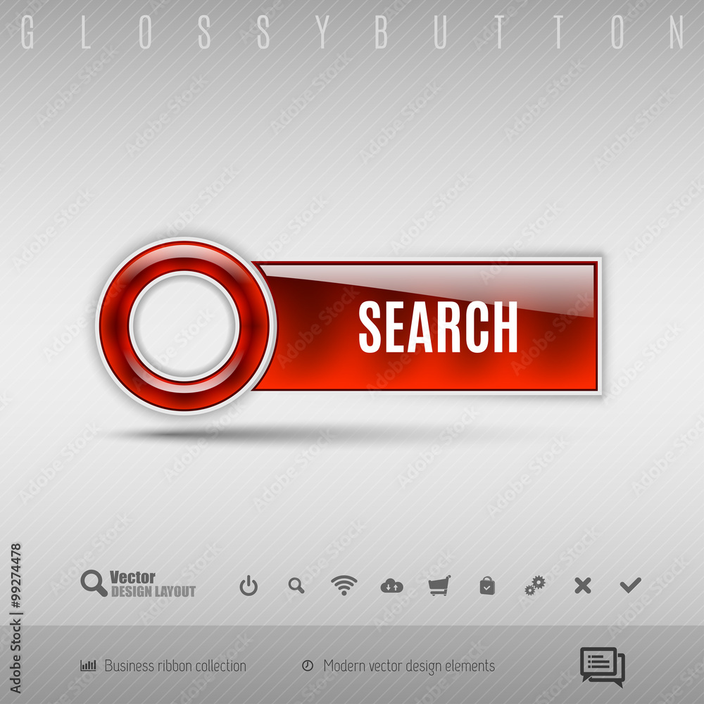 Poster red plastic button on the gray background. vector design element