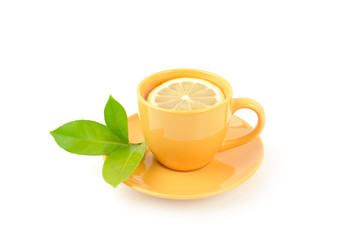 Tea with lemon isolated on white.