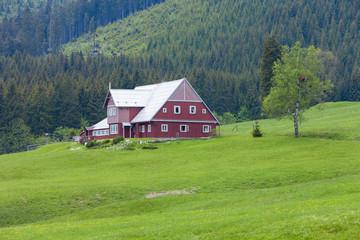 Fototapeta na wymiar Pomezni cottage, Krkonose (Giant Mountains), Czech Republic