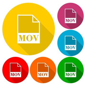 MOV file icons set with long shadow
