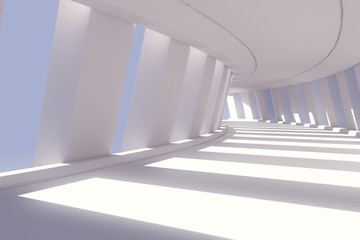 Abstract corridor interior. 3d render illustration