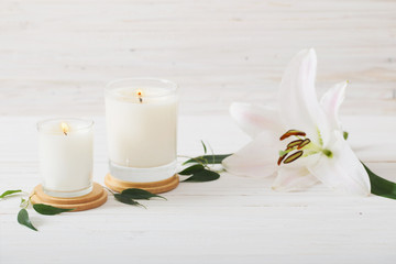 Fototapeta na wymiar scented candles on white background