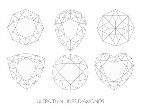 Elegant ultra thin line diamonds icons logo set. Vector illustration
