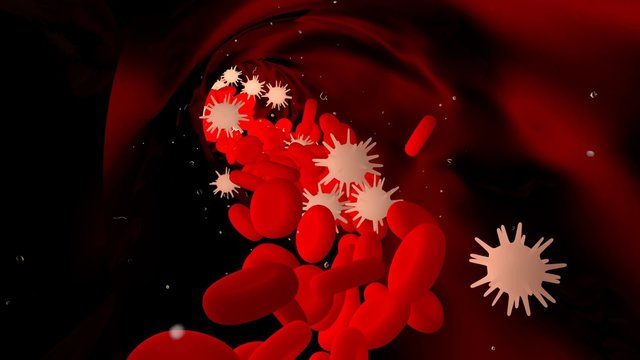 Red blood cells. Clogged Artery. Digital Animation, medical concept with a human blood vessel clogged by unhealthy eating, as a health risk for obesity or dieting and nutrition problems 